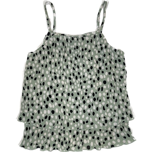 Ann Taylor | Green Dalmation Print Pleated Tank | Small - Picture 1 of 5